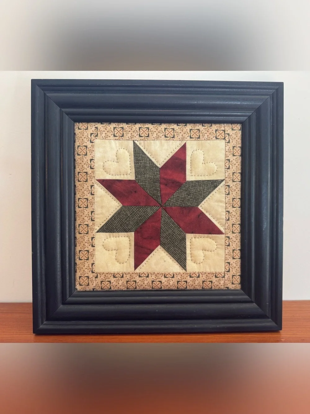 Rustic Framed Quilted Star Wall Art Burgundy, Olive, Cream Farmhouse Traditional